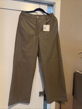 Calvin Klein Faux Leather Wide-Leg Pants — Taupe Leather